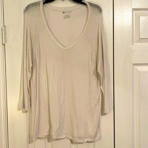 Stylus Sheer White Deep V Neck Tee Size Large